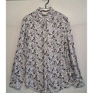 Beach Lunch Lounge Women's M White Black Taupe Floral Long Sleeve Button Shirt